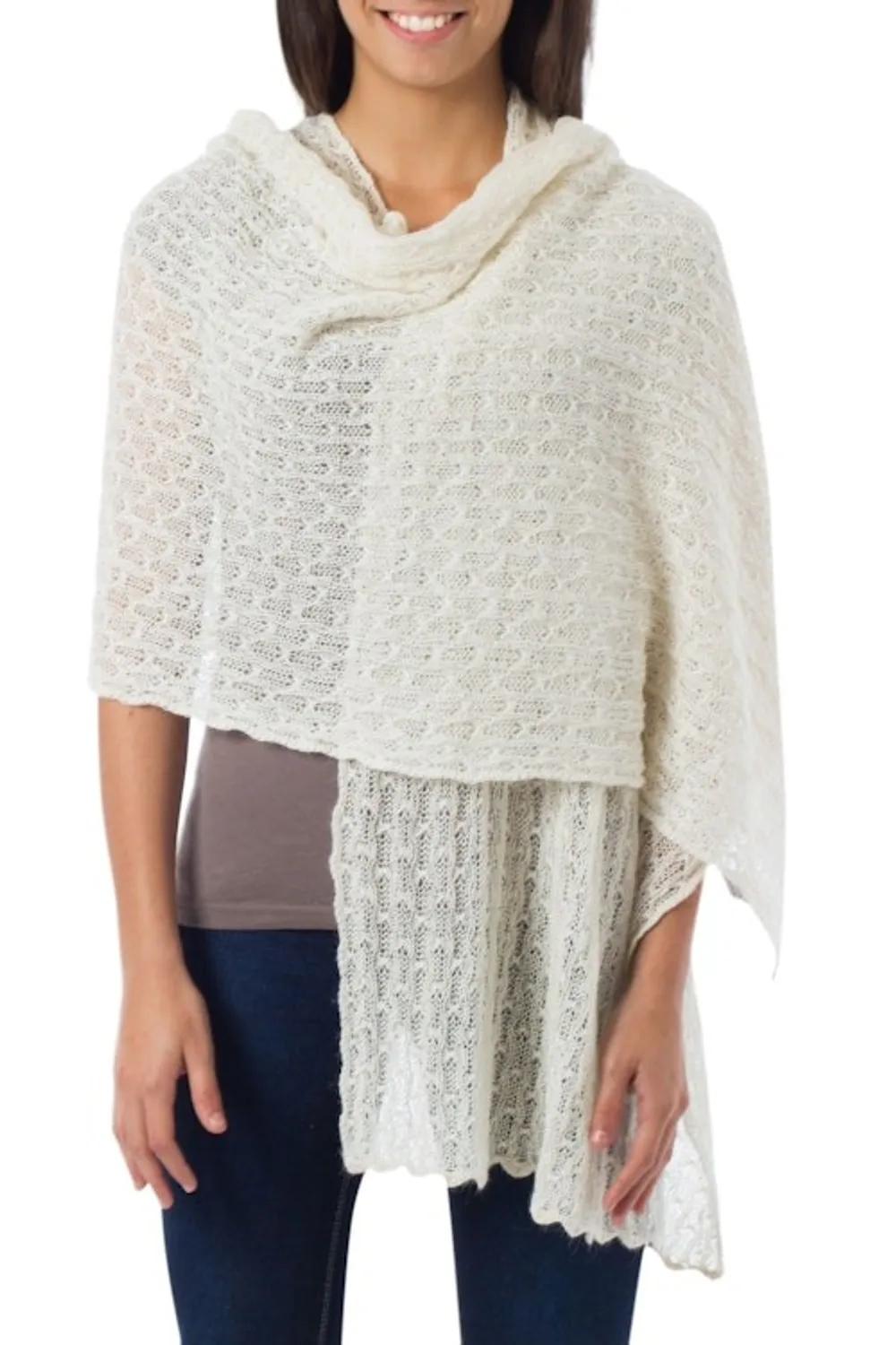 Pure Alpaca Wool Shawl from Peru 'Muse' - Image 2
